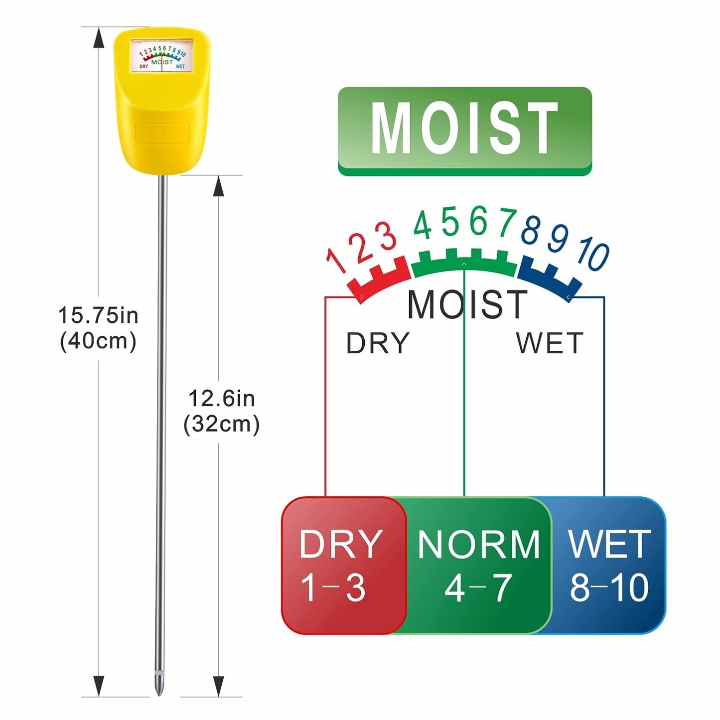 Skiennix Soil Moisture Meter - Long Stem Plant Hygrometer for Garden & Lawn | 2 Pack