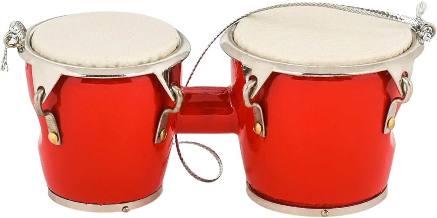 Red Wood & Brass Bongo Drum Ornament - 1.4" Decorative Gift for Music Lovers