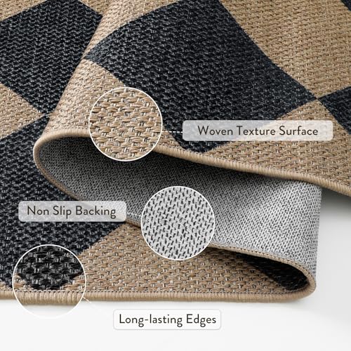 Lahome Checkered Easy Jute Non Slip Kitchen Runner, 2'6"x8' Washable