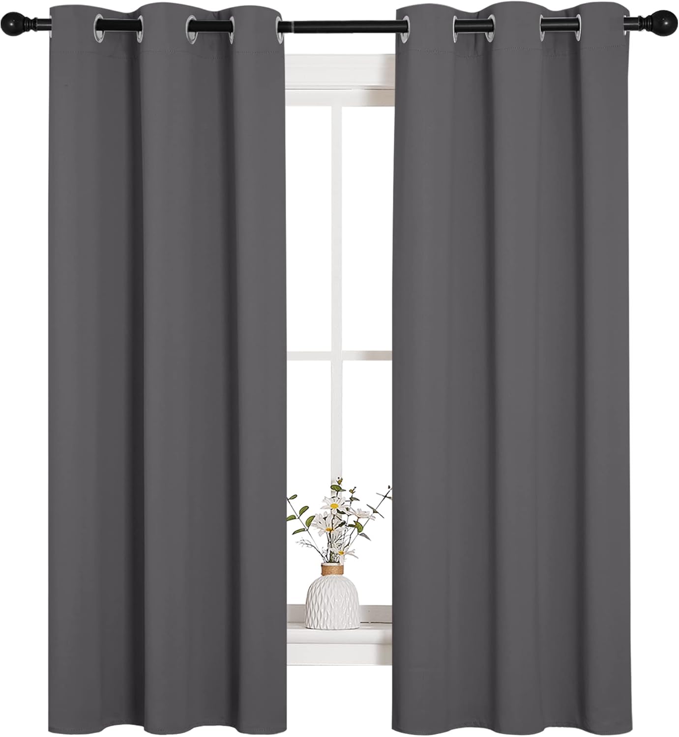 NICETOWN Grey Blackout Curtain Panels - Thermal Insulated Grommet Drapes (2 Panels, W34 x L63)