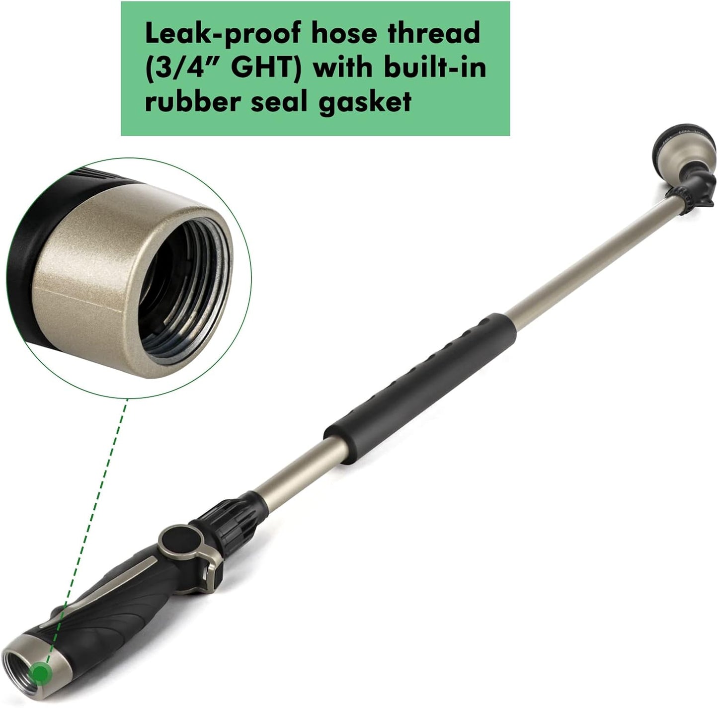 RESTMO 36” Watering Wand - Heavy Duty Metal Hose Wand with 180° Swivel Head & 10 Spray Patterns
