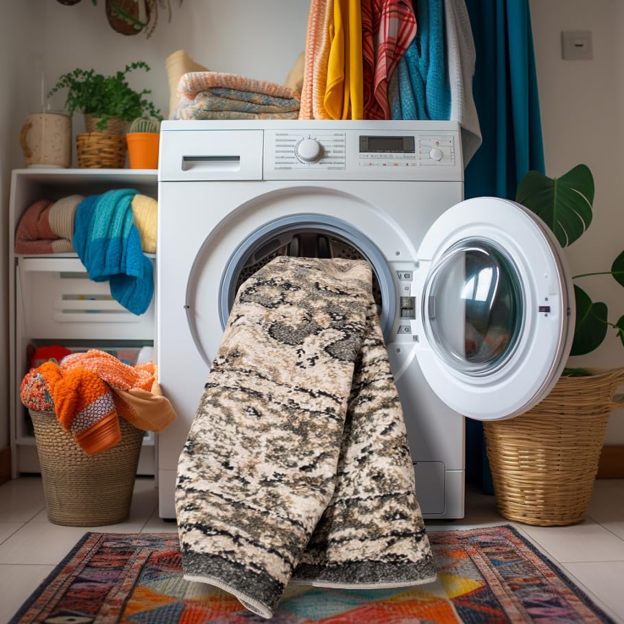 SunNewt Stain Resistant Washable Area Rug 5x8 Living Room Throw Rugs Soft Faux Wool Non-Shedding Low-Pile Floor Carpet for Dining Laundry Room Bedroom Bed Side, Olive