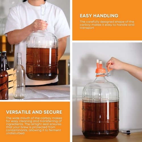 FastRack 6 Gallon Glass Carboy | Clear Fermenter for Wine & Beer | Italian Glass Carboy for Home Brewing, Fermentation Jar & Storage | Durable Wine Carboy & Fermenting Jug | #7 Stopper NOT Included