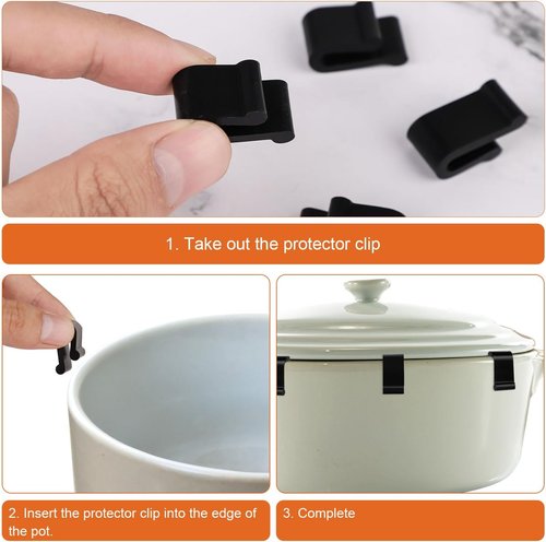 Gosknor Dutch Oven Lid Protector Clips - 12pcs Silicone Set for Round & Oval Lids - Black
