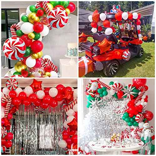 38Pcs Christmas Balloons, Big Red Green Candy Cane Foil Mylar Balloon for Party Decorations