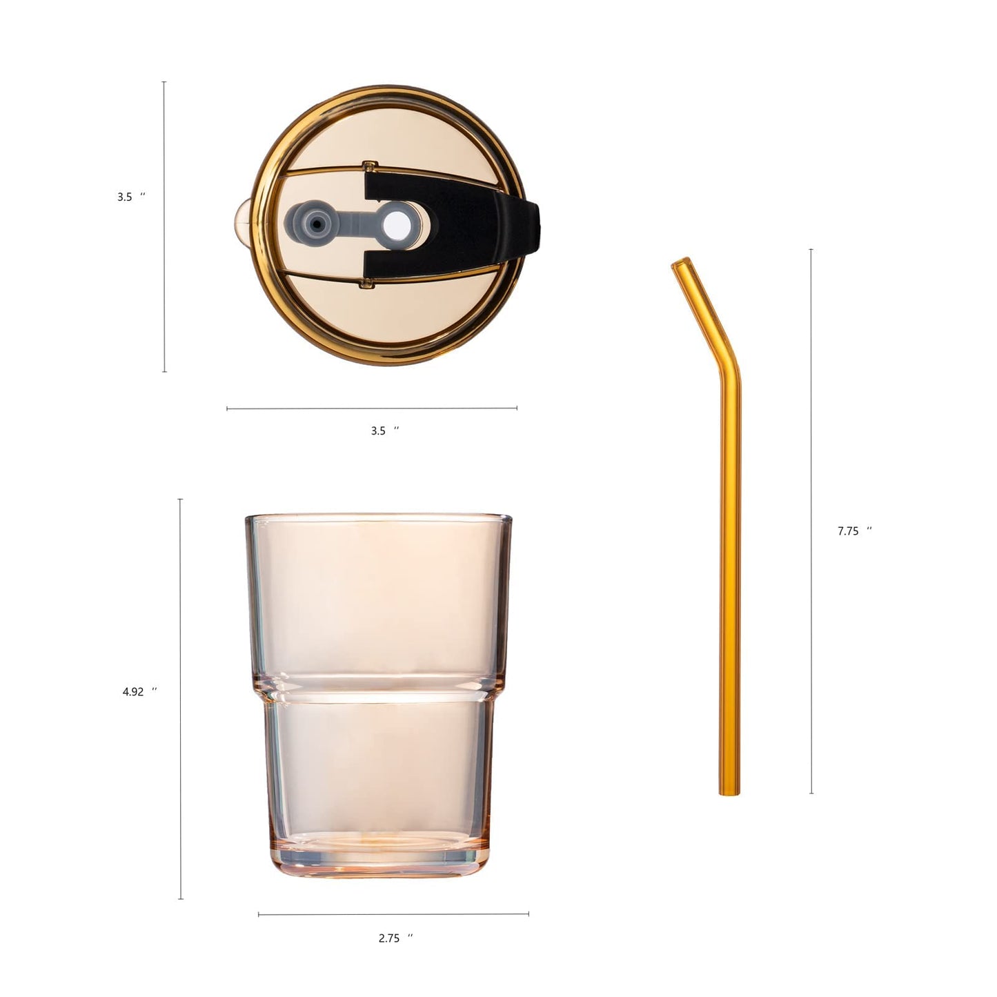 BLUEPOLAR 13 oz Tumbler Water Glass, Water Bottle with Straw and Dustproof Lid, Coffee Ice Cup Double Wall Insulated Glass Cup (Amber-2Pack)