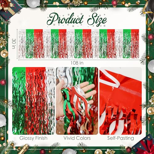 Watch Me Fly 2 Pack Holiday Table Skirts - Red, Green & Silver Metallic Fringe, 30x108 Inches