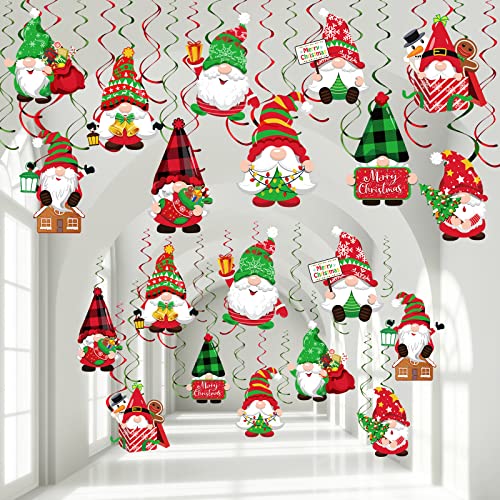 30 Pieces Christmas Hanging Swirls Decorations Gnomes Hanging Swirl, Xmas Holiday Birthday Party Decoration for Christmas Home Party Outdoor Indoor Decor Holiday Presents Baby Shower Supplies