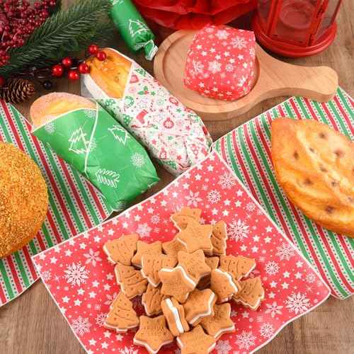 PLULON 160 Pcs Christmas Wax Paper for Food Sandwich Wrapping Parchment Paper Deli Paper Sheets Food Basket Liners Christmas Tree Snowflakes Candy Cookies Wraps for Xmas Holiday Party Decorations