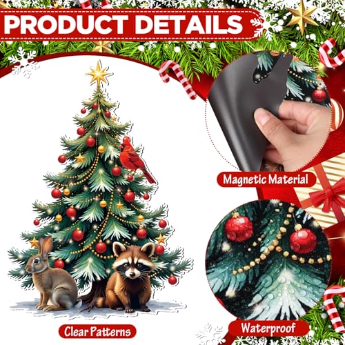 Christmas Magnet Set - 10 Holiday Refrigerator & Dishwasher Decorations with Woodland Creatures & Snowflakes