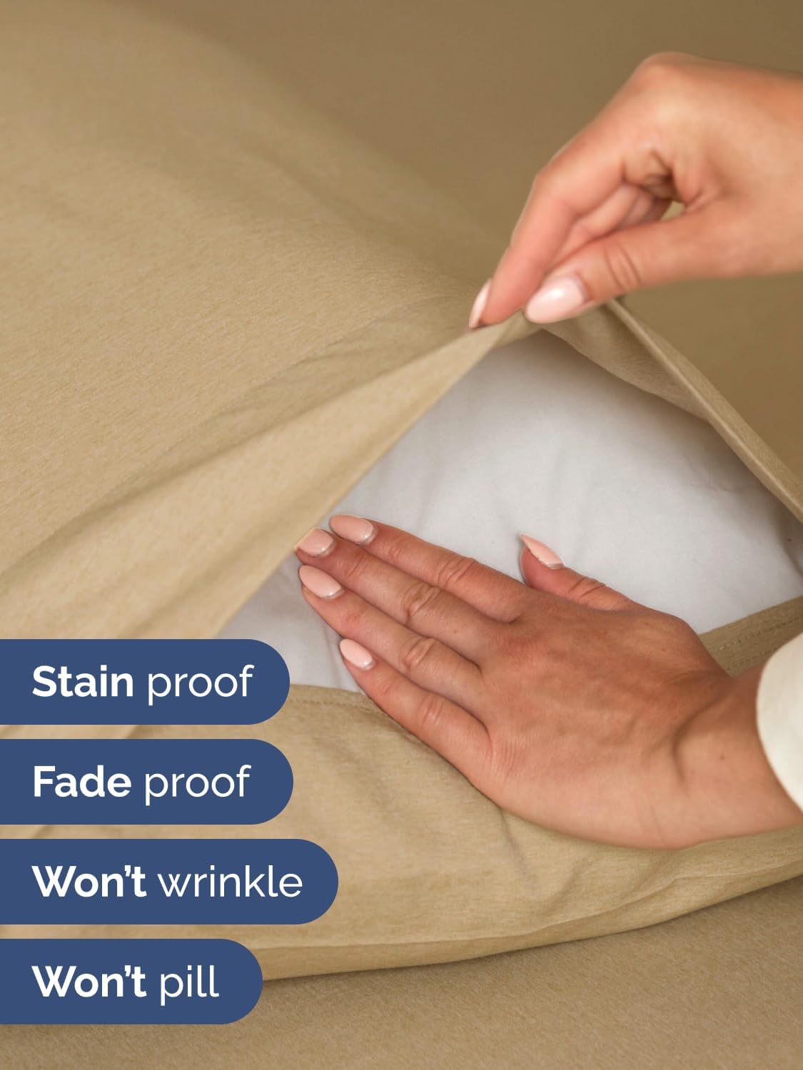 Skiennix Extra Deep Queen Sheet Set - 6 Piece Breathable Cooling Bedding - Soft Wrinkle-Free Heathered Tan