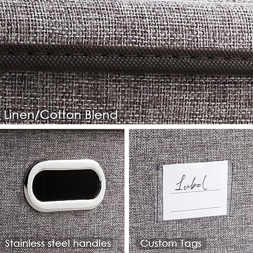 Gray 3-Pack Collapsible Linen Storage Bins with Lids - Large Closet Organizers
