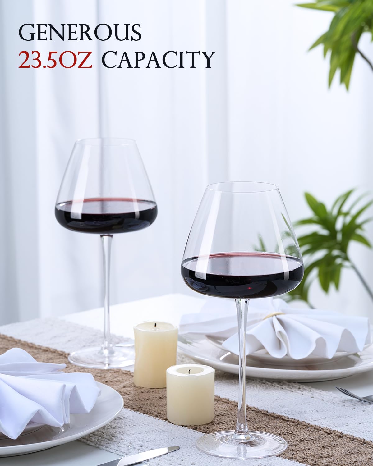 iridisenti Hand-Blown 23.5OZ Crystal Wine Glasses Set of 4 for Pinot Noir, Burgundy, Bordeaux, Large Lead-Free Crystal Glasses with Unique Bottom Design for Red, White Wine, Big Oversized Glasses