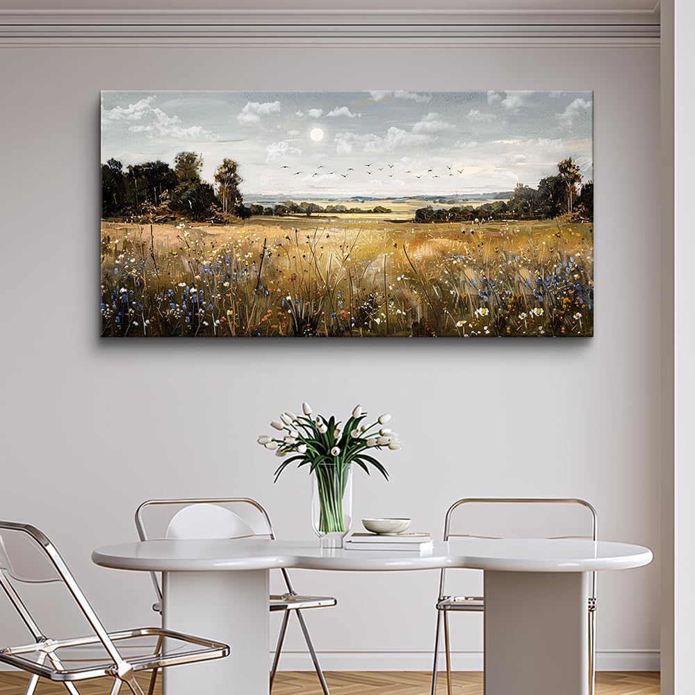 KELIYUAN Large Canvas Wall Art For Living Room Farmhouse Wall Decor For Bedroom Office Decorations Field Scenery Painting Countryside Wall Pictures Artwork Modern Ready To Hang Home Decor 24"X48"