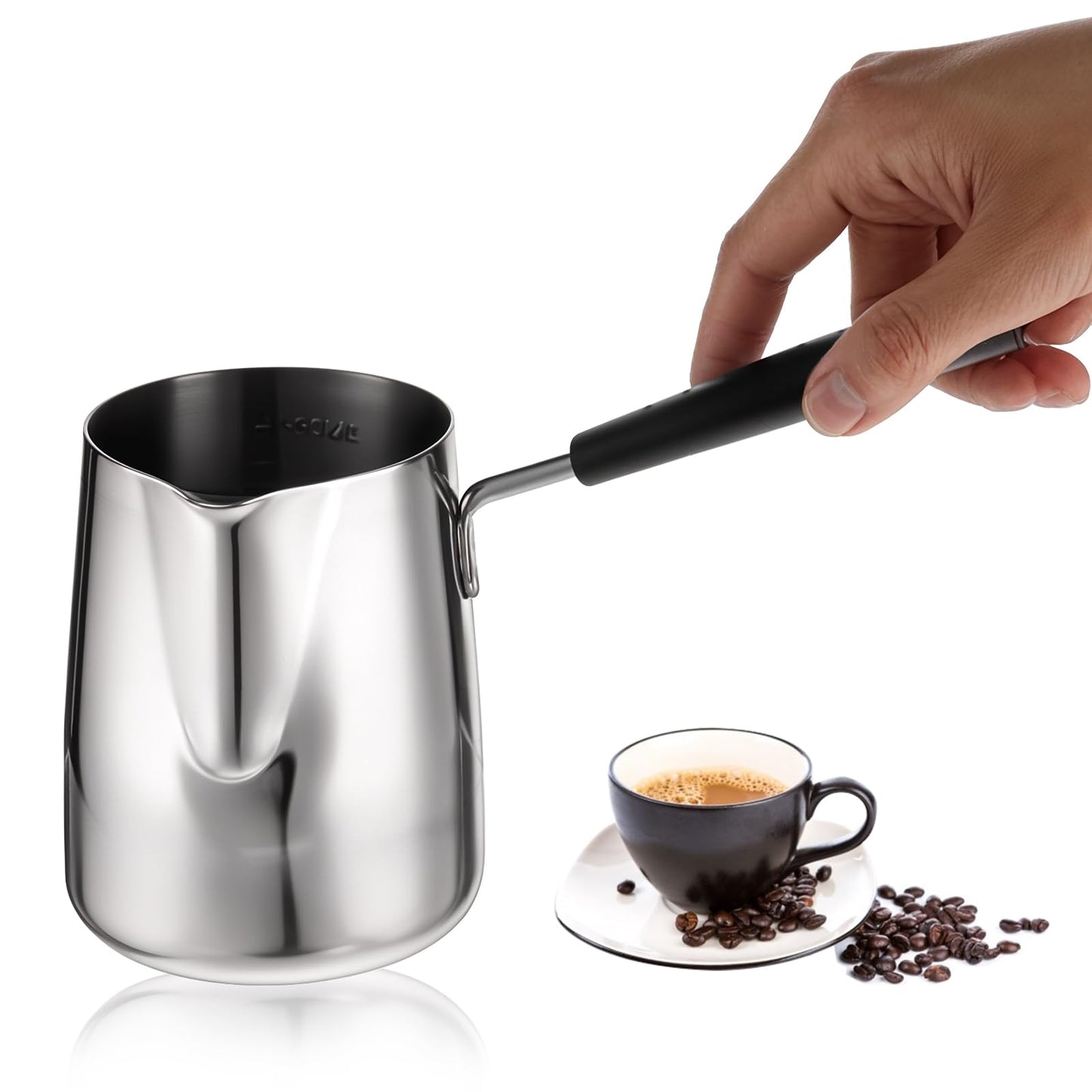 HOFURME Turkish Coffee Pot, Stainless Steel Milk and Coffee Warmer, Greek Arabic Coffee Pot, Stove Top Tea Maker, Chocolate and Butter Melting Pot with Heat Resistant Handle, 20 OZ, 600 ML