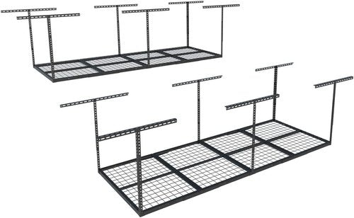 FLEXIMOUNTS 3x8 Overhead Garage Storage Rack - Adjustable Heavy-Duty Metal Ceiling Racks | 2-Pack, Black