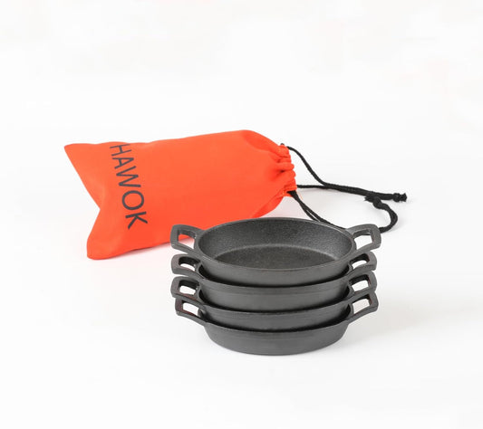 HAWOK Cast Iron Oval Serving Au Gratin Cookware Set of 4………