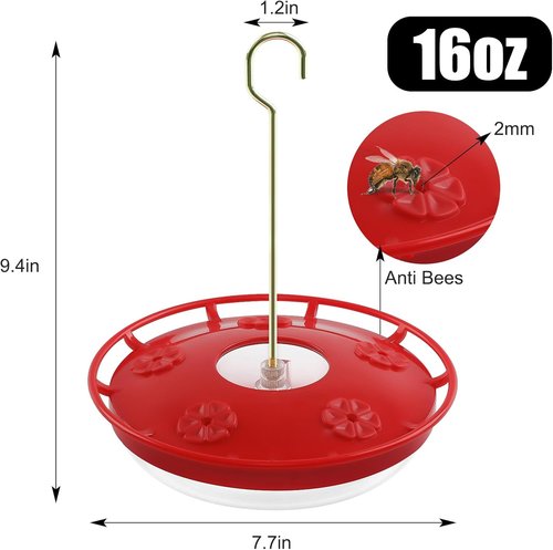 Feed Garden Hummingbird Feeders - 16oz Leak-Proof Disc Design | 2 Pack with Built-In Ant Moat & Easy Clean