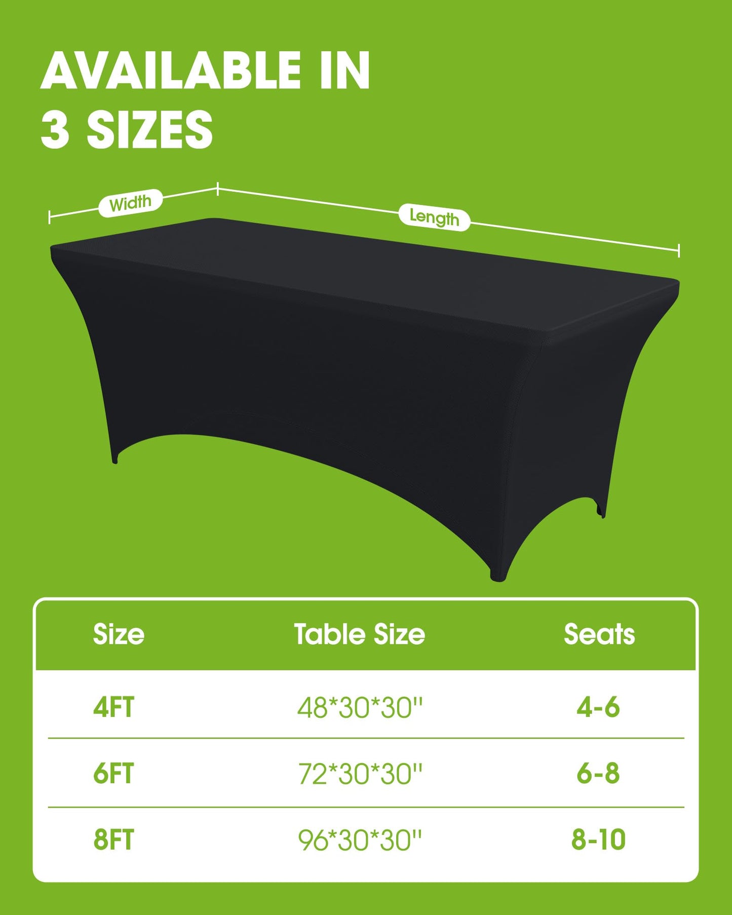 Pureegg Spandex Tablecloth 6ft - 10 Pack, Fitted and Tight Cloth for Rectangle Table, Wrinkle-Free and Stretch Table Cover for Party, Wedding, Banquet and Birthday, Black