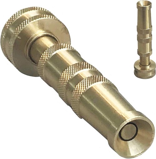 Brass Water Hose Nozzle by High Pressure - Heavy Duty Adjustable Spray Nozzle for Garden Hoses | Fits Standard Hoses