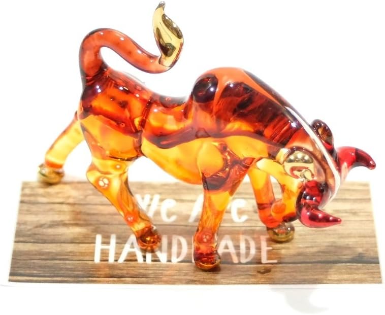 Miniature Handmade Blown Glass Brown Bull Figurine - Unique Collectible Garden Decor