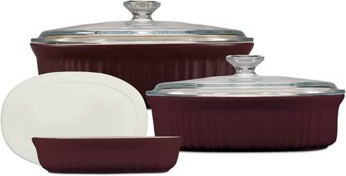 CorningWare Ceramic Bakeware Set - Chip & Crack Resistant Stoneware, 6-Piece French Cabernet