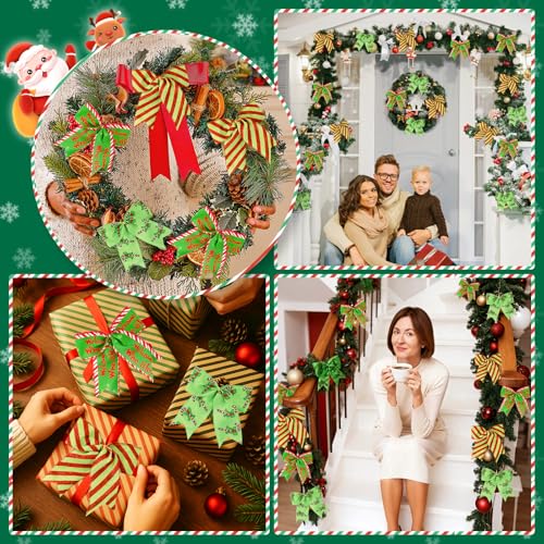 12Pcs Red Green Christmas Bows Decorations for Wreaths & Tree Ornaments