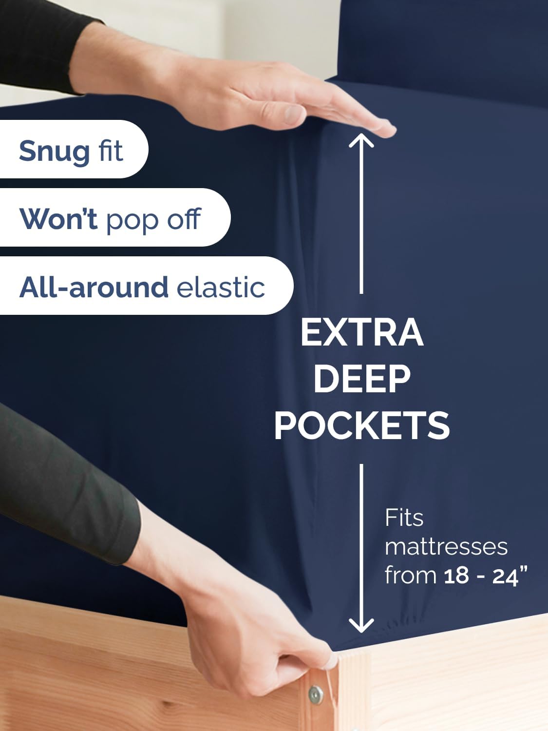 Skiennix Extra Deep Split King Sheet Set - 7-Piece Breathable Cooling Bedding - Soft, Wrinkle-Free Navy Blue
