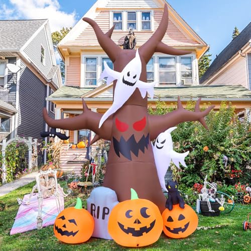 12 Ft Halloween Inflatable Tree with Pumpkins Ghosts and LED Lights Outdoor Decor