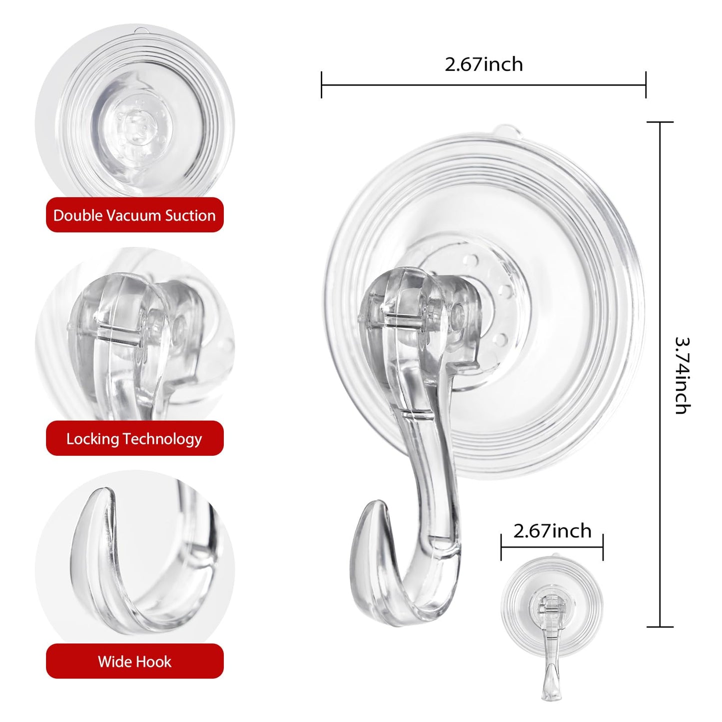 Ficrfart Wreath Hanger – Large Clear Suction Cup Hooks, Heavy Duty 22 LB Capacity, Removable Reusable, 2 Pack