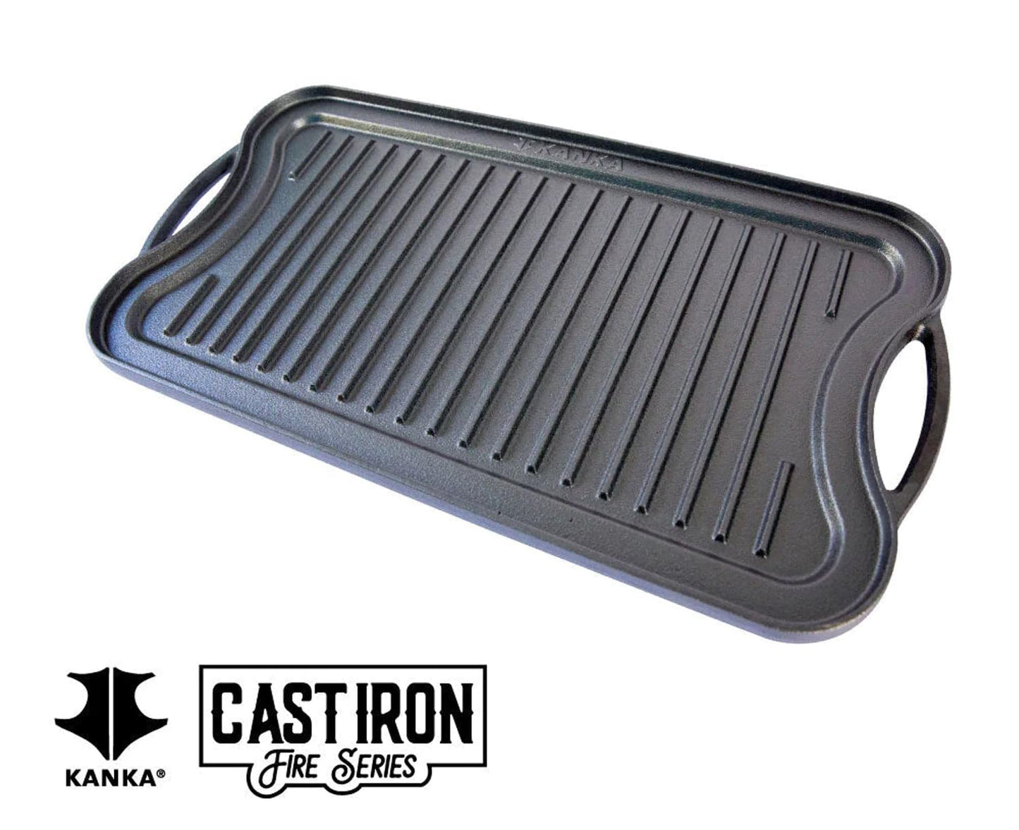 KANKA Grill Cast Iron Griddle - Extra Large Reversible Double-Sided Griddle for Gas Stove, BBQ Grill Plate, Flat Top Skillet for Stove Top, Outdoor Grill - 19.7in x 10.23in, Pre-Seasoned, Black