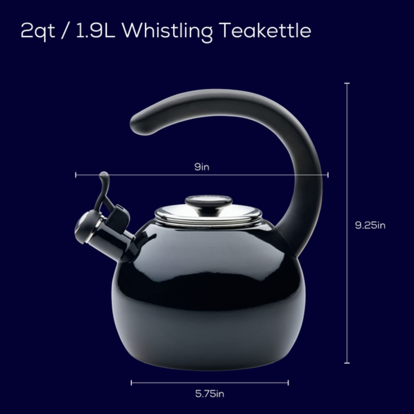 Circulon Enamel on Steel Whistling Induction Teakettle, Tea Kettle for Stovetop with Flip-Up Spout, 2-Quart, Black
