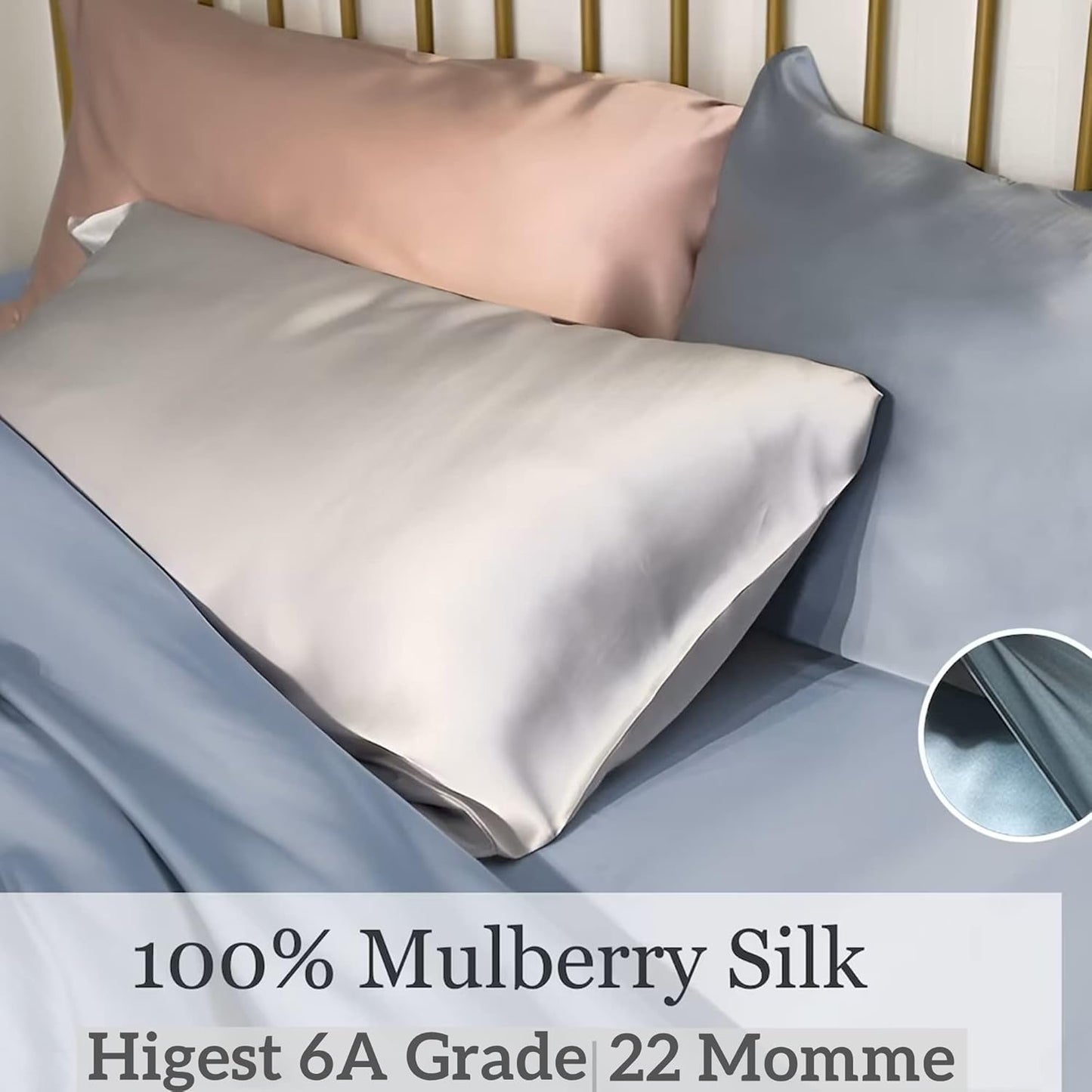 Skiennix Premium Natural Mulberry Silk Pillowcase - 22 Momme Standard Size for Hair & Skin | 20"x26" (Blue Grey)