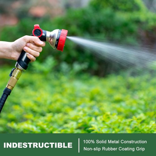 FANHAO Heavy Duty Garden Hose Nozzle - 100% Metal Sprayer with 9 Spray Patterns & Thumb Control
