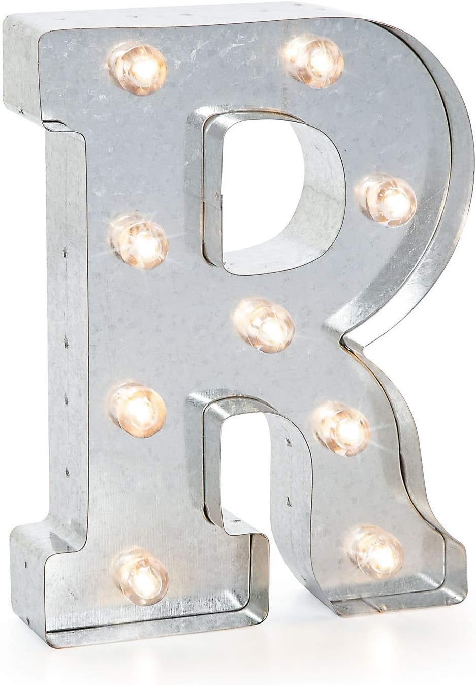 Silver Metal Marquee Letter J - 9.87” Tall Galvanized Decor for Events & Home