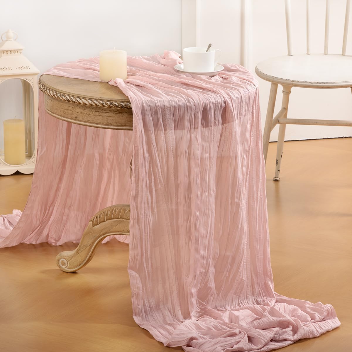 Loopiske Dusty Pink Cheesecloth Table Runner 12pcs 10FT Boho Rustic Gauze Cheese Cloth Table Runner 35x120 Inch for Spring Wedding Bridal Girl Baby Shower Birthday Home Decor