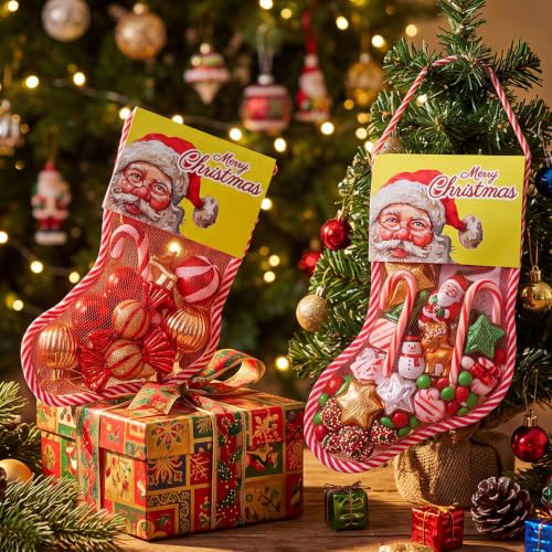 100 Pack Long Mesh Christmas Stockings Bulk 18 Inch Yellow Holiday Decor