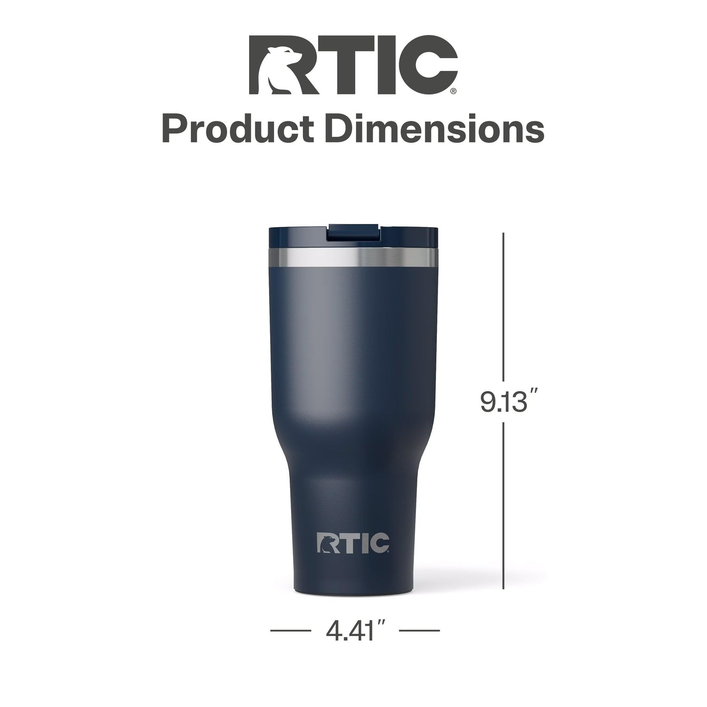 RTIC 40oz Essential Tumbler with Lid, Ceramic Lined, Insulated, Stainless Steel, Metal, Double Wall Vacuum-Insulation, Travel Cup for Iced Coffee, Tea, Hot and Cold Drink, Navy
