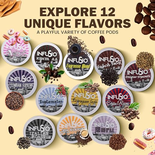 InfuSio World Coffee Pods Assorted 96-Count - 12 Blends, Keurig Compatible