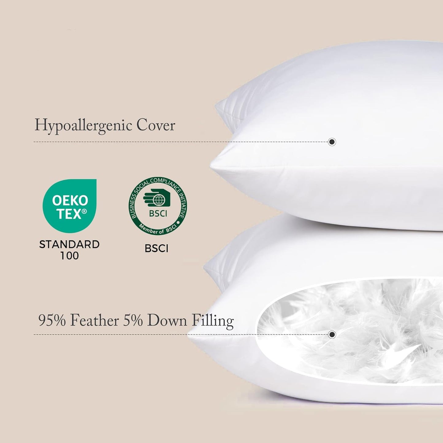 Puredown® Decorative Feather Down Throw Pillow Inserts - Set of 2, White | Machine Washable, 18 x 18 Inches