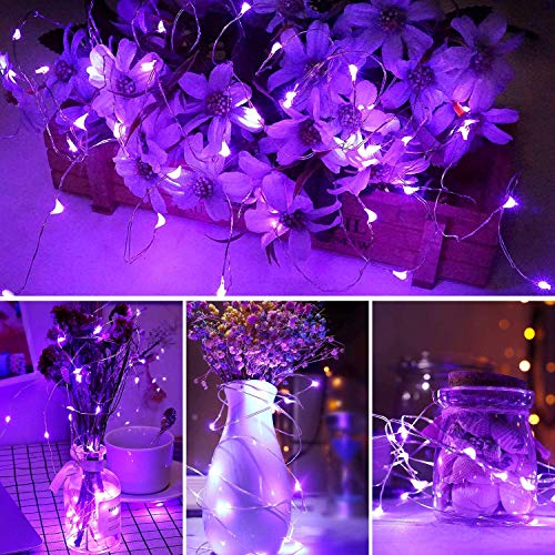 Purple Battery Operated Dewdrop Fairy Lights 10ft 30 LEDs with Timer, Indoor Use