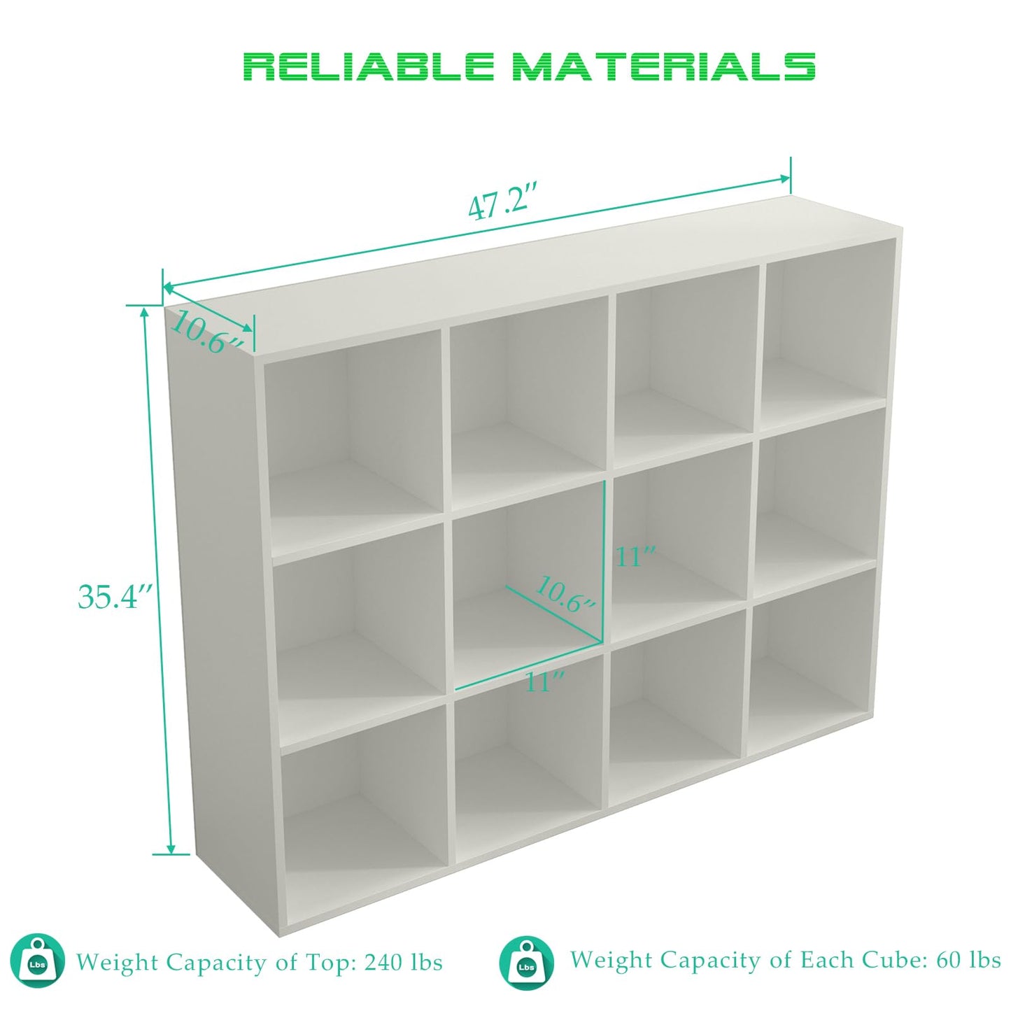 OSCHF 12-Cube Storage Shelf Bookcase - Wooden 3-Tier Floor Standing Open Bookshelf for Home and Office, Display Cabinet, Warm White