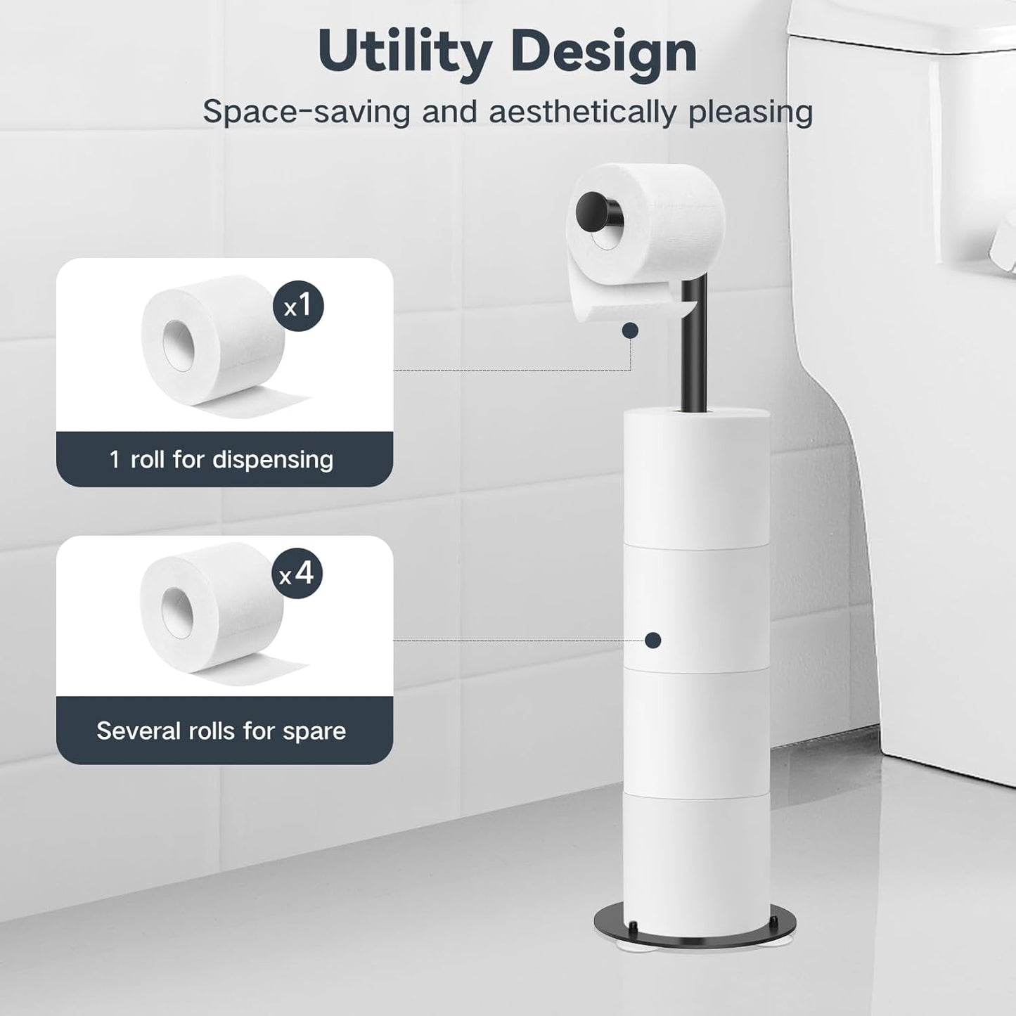 SetSail Toilet Paper Holder - Free Standing Design with Suction Cups | Stainless Steel, Black Finish