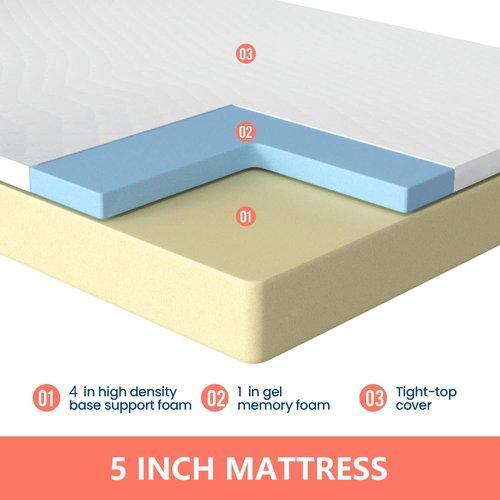 FDW 5-Inch Gel Memory Foam Mattress - Medium Firm | Pressure Relief & Cooling | White Bed in a Box