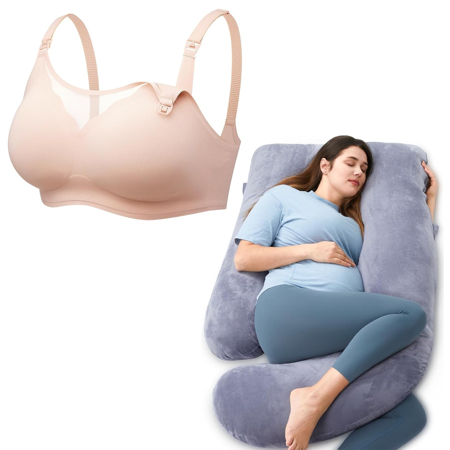 Momcozy Nursing Bras - Breathable Mesh Comfort for Maternity | Medium Size U-Shaped Full Body Pillow