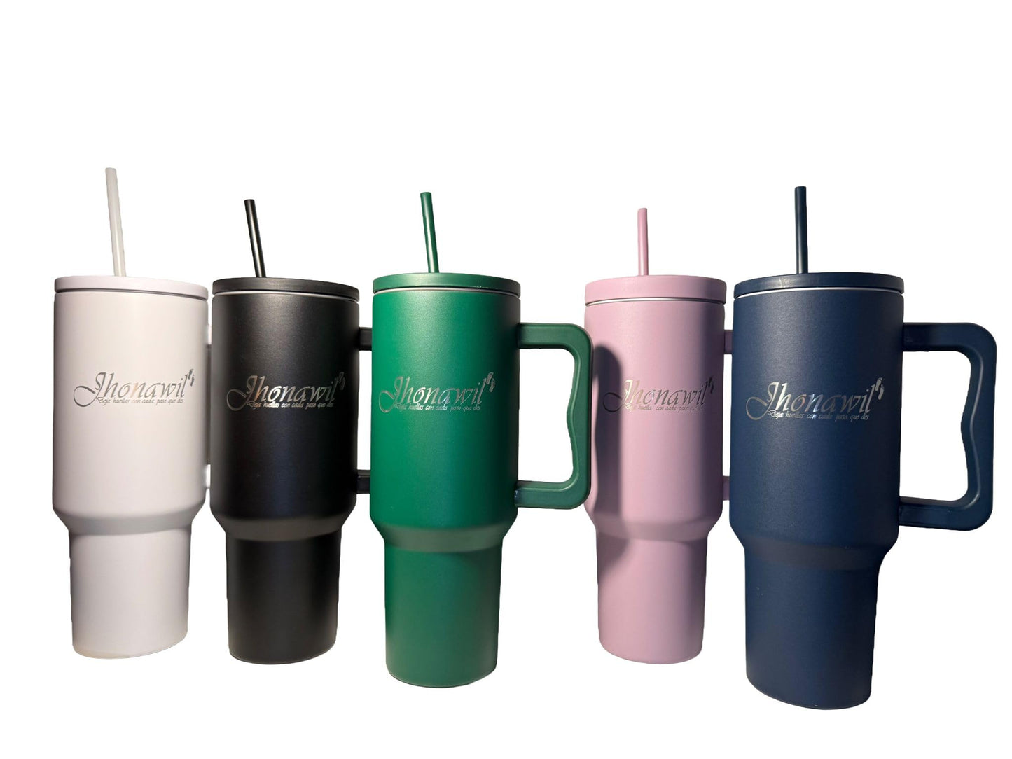 Jhonawil 40 Oz Tumbler with Handle and Straw Lid Cup Holder Friendly Insulated Stainless Steel Travel Mug with Spanish Slogan (Purple)