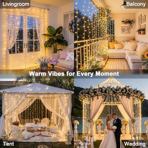 Warm White 600 LED Curtain String Lights 9.5ft x 19.6ft for Bedroom & Events