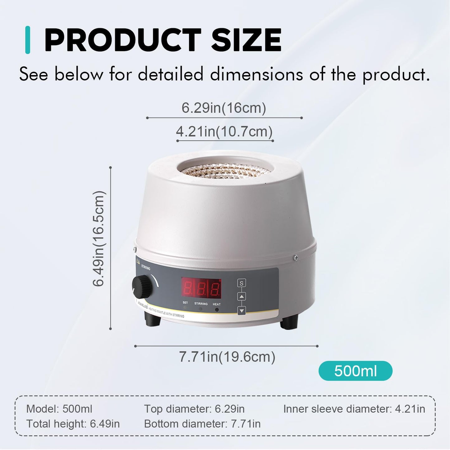 LAB FISH Laboratory Heating Mantle 500ml Thermocouple Magnetic Stirring Mixer,Lab Thermostatic Heater with Temperature Control Probe,Digital Display Timing Function,250W