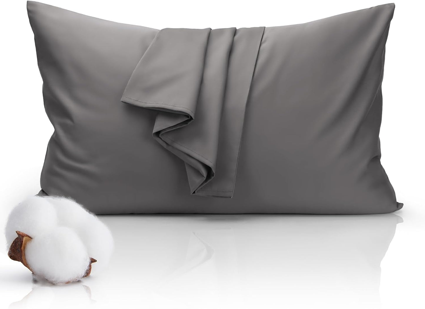 Skiennix 100% Cotton Pillowcase - Gray Queen Size with Envelope Closure | 500 Thread Count, 20x30 Inches