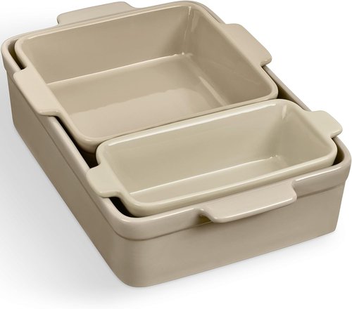 Best Choice Products 3-Piece Ceramic Bakeware Set | Stoneware Casserole Dishes - 9x12, Loaf Pan & 8x8 Baking Dish in Mushroom Beige